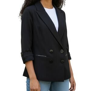 Vintage Cache Black Blazer Womens Sz Large Y2K Power Dressing Parisian Chic